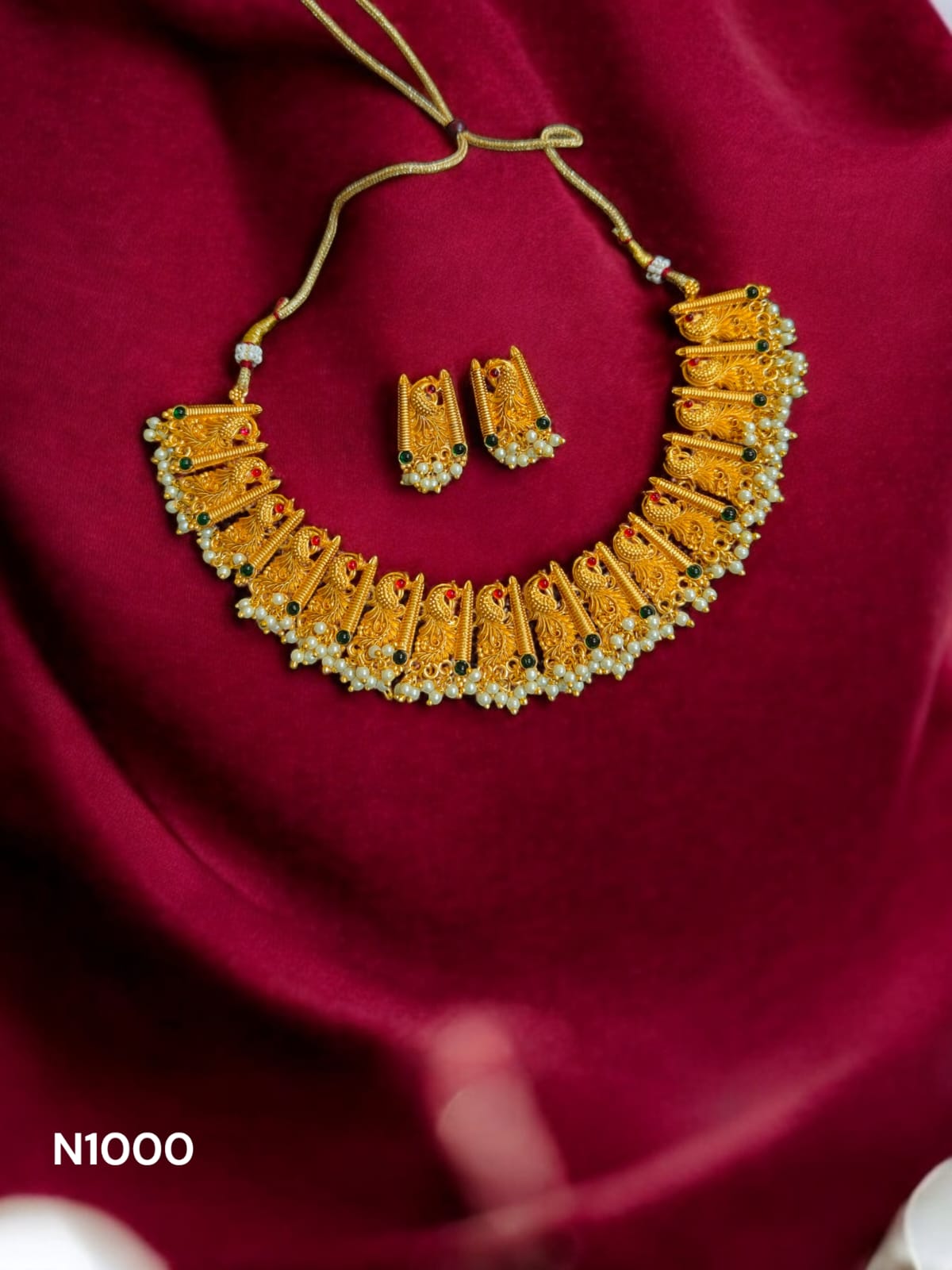 South Indian Matt Gold Peacock Necklace