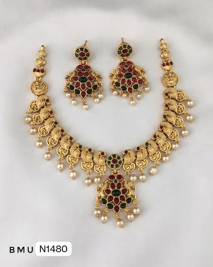 South Indian Matt Gold Multi Necklace