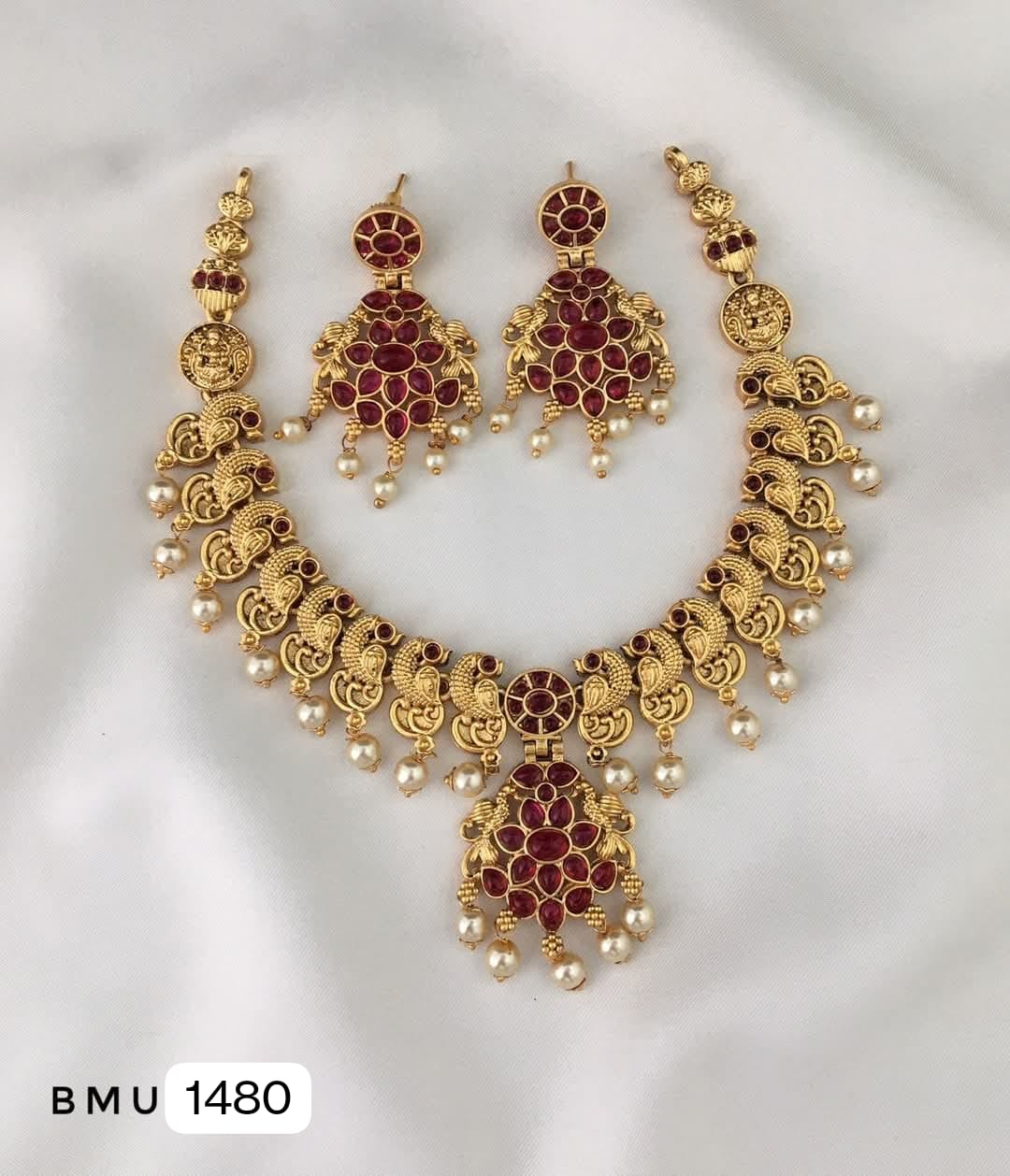 South Indian Matt Gold Multi Necklace