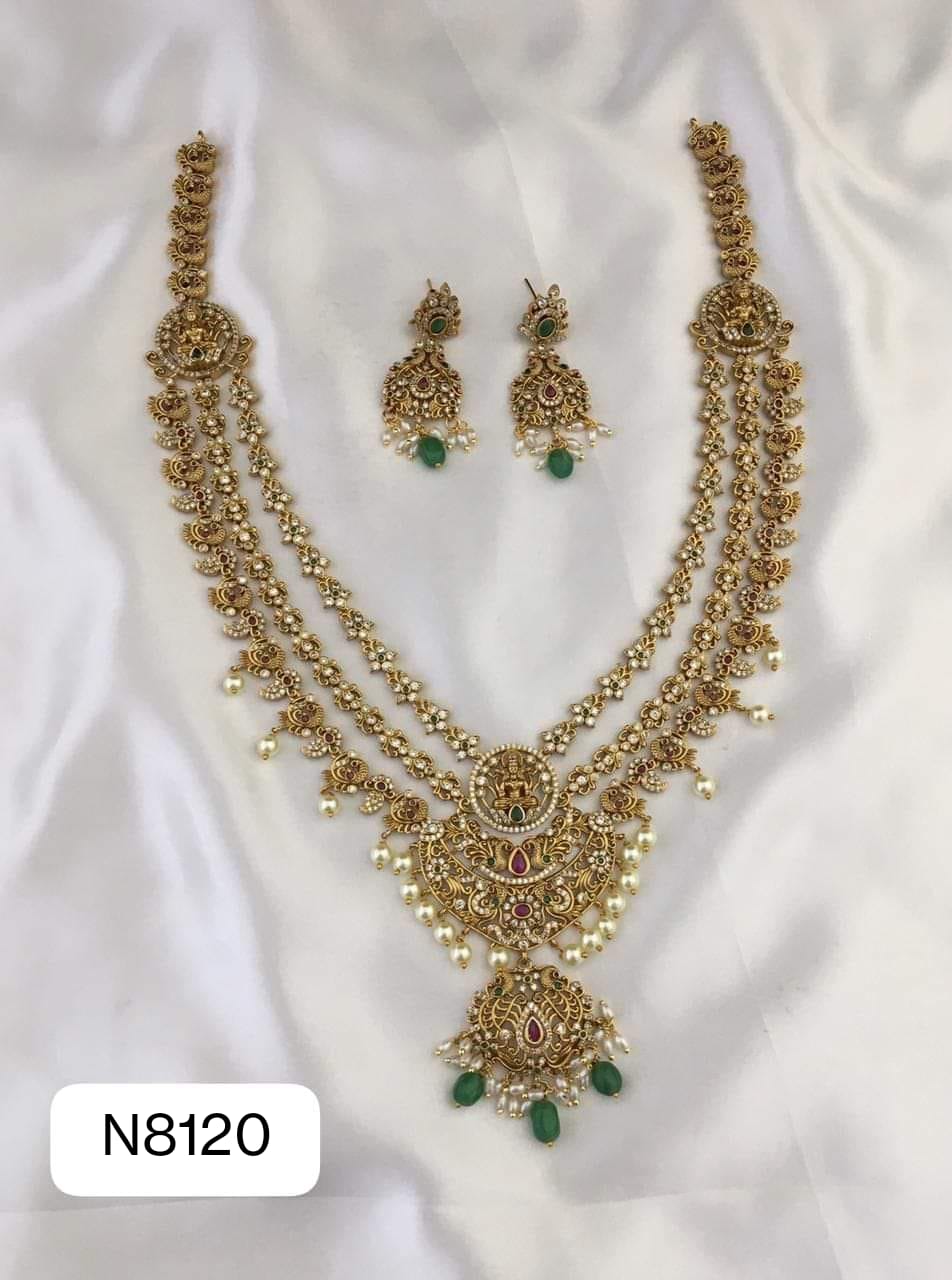 3 Layer South Indian Matt Gold Rani Har Long Necklace