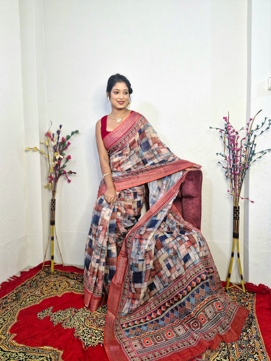 SA17 SOFT LINEN DIGITAL PRINT SAREE WITH BLOUSE PIECE