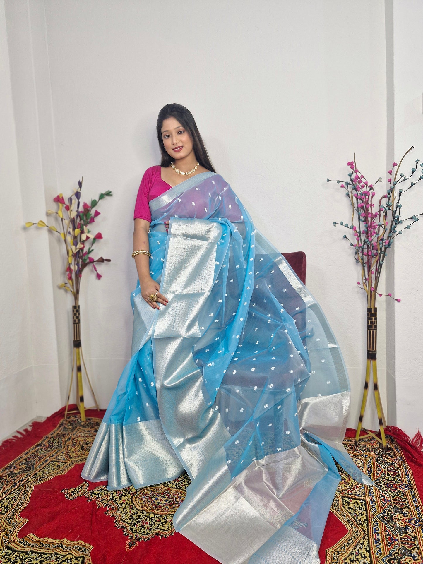 SM23 BANARASI KORA ORGANZA TISSUE SAREE